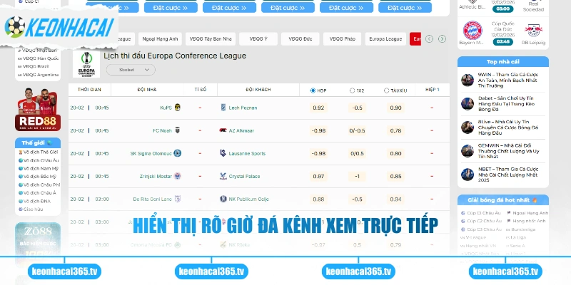 Hiển thị rõ giờ đá kênh xem trực tiếp