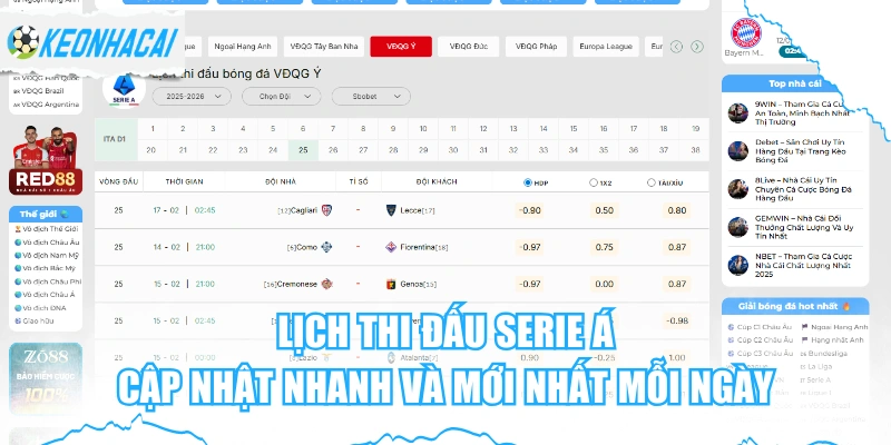 Lịch Thi Đấu Serie Á - Cập Nhật Nhanh Và Mới Nhất Mỗi Ngày