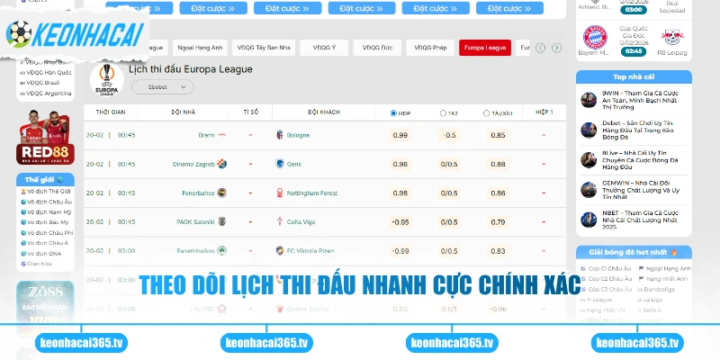 Theo dõi lịch thi đấu nhanh cực chính xác